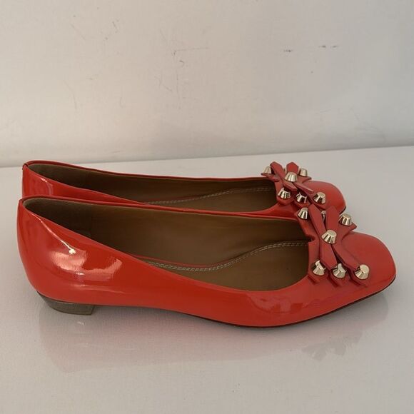 Tory Burch Aurora Flat Patent Leather Poppy Red Embellished Loafers Shoes Size 8 - Picture 6 of 7